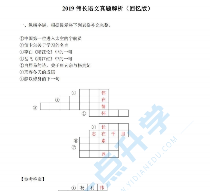 2019年伟长语文真题（含解析）