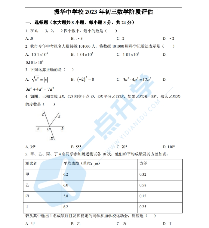 江苏省苏州市姑苏区振华中学校2022-2023学年九年级下学期3月月考数学试题+解析